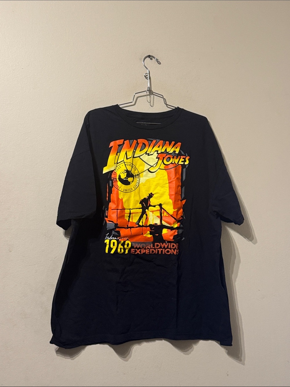 Unisex cotton short sleeve crew neck black Indiana Jones Graphic Shirt sz 3xl
